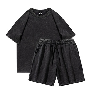 Full Customized Blank Logo Autumn Men's Casual 2-Piece Sets Short Sleeve Button <b>T</b>-Shirt and Varsity Shorts 100%Cotton <b>Track</b> Suit - Product Image 1