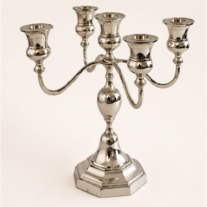 Luxury <b>Silver</b> 5-Arm Metal Candelabra Bulk Wholesale Tabletop <b>Candlestick</b> Holder for Wedding Event Table Centerpieces Decor - Product Image 1