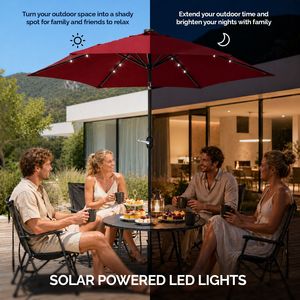Ombrellone da Patio Solare a LED da 2,7 m con Manovella Inclinabile a Pulsante, 6 Stecche, in Poliestere Impermeabile per Tavoli da Esterno - Product Image 6