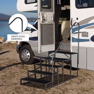 Scala a 5 Gradini per Camper con Corrimano, Capacità di Carico 660 Libbre, Pannello Antiscivolo, Scala per Casa Mobile, Sistema di Controllo Manuale - Product Image 3