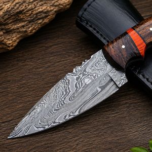 Couteau de chasse artisanal en acier Damas avec manche en bois et étui en cuir, couteau de camping personnalisé pour l'extérieur - Product Image 4