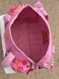 Sac de voyage en coton imprimé fleurs roses, grande capacité, sac de week-end pour femmes, sac de sport matelassé, sac de voyage pour la nuit, vente en gros - Product Image 6