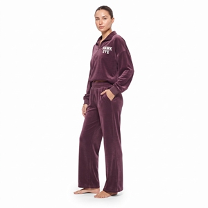 Conjunto de chándal de terciopelo personalizado para mujer: Sudadera con cremallera de un cuarto, cuello vuelto, hombros caídos, mangas con puños y pantalón jogger de pierna ancha. - Product Image 6