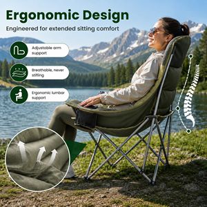 Chaise de camping robuste et surdimensionnée, capacité de 500 lb, siège pliable d'extérieur avec porte-gobelet et poches latérales, portable pour usage au bureau - Product Image 2