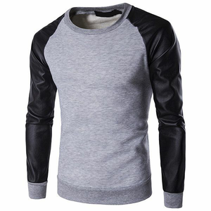 Sudaderas de Forro Polar con Mangas de Cuero, Corte Ajustado, Estilo Urbano, para Hombre, Venta al Por Mayor - Product Image 1