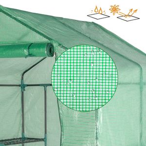 Serre de jardin 143x143x195cm en tuyaux de fer noir avec support de fleurs à 8 grilles, porte roulante à fermeture éclair et toile PE - Product Image 4