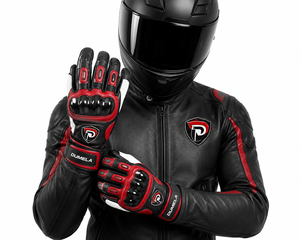 Gants de moto en cuir Dumela de haute qualité, rayés rouge et noir, doublure en coton, longueur poignet, respirants, sportifs, pour l'extérieur, quatre saisons - Product Image 5