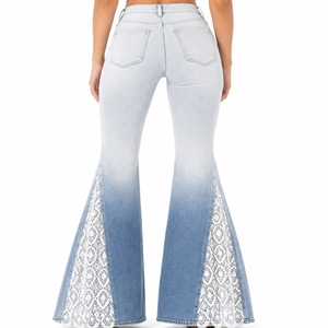Women Lace Panel Flared Denim <b>Jeans</b> Premium Stretch Elegant Fashion Comfortable Stylish Elegant Lace Side Panel Design Wear - Product Image 2