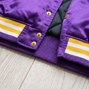 Customized Satin Bomber Jacket Football Satin Embroidery Satin Jackets Men Crew Neck Long Sleeve Baseball Satin Jacket Coat - Product Image 4