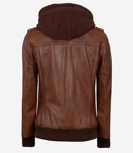 Chaqueta Bomber de Cuero Marrón Vintage para Mujer, con Capucha Desmontable, Chaqueta de Motociclista, Personalizada OEM, Cuero Genuino Teñido Satinado, Impermeable, Venta al Por Mayor - Product Image 2