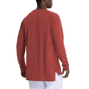 T-shirt à manches longues pour homme, rouge, col rond, coupe classique, couleur unie, décontracté, tricoté, séchage rapide, polyester - Product Image 1