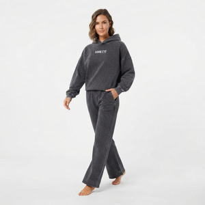 Trendy Charcoal <b>Grey</b> Two Piece <b>Acid</b> <b>Wash</b> <b>Tracksuit</b> For Women Wholesale High Quality <b>Tracksuit</b> Hoodie Custom Logo - Product Image 1