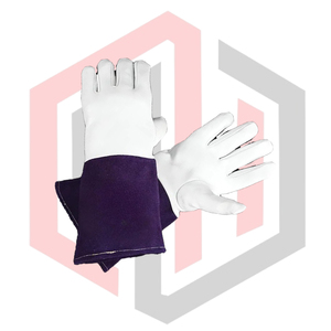 ถุงมือหนังพรีเมียมสำหรับงานเชื่อม TIG ป้องกันไฟฟ้าสถิต ทนความร้อน ขอบสีน้ำเงิน คุณภาพสูง ป้องกันอัคคีภัย OEM ขนาด 16 นิ้ว - Product Image 3