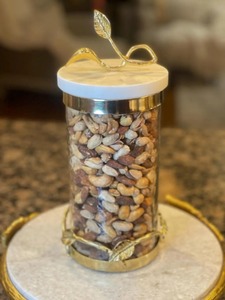 Pot à fruits secs en verre de luxe avec couvercle en feuille d'or, récipient de rangement décoratif, parfait pour la cuisine et les cadeaux, provenant d'Inde. - Product Image 3