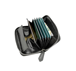 Hot Pick Castello Luxury Lizard Print Italian Leather Accordion Card <b>Case</b> Holder Zipper Closure <b>Coin</b> Wallet Black Low MOQ - Product Image 1