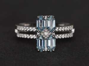 แหวนอะความารีนธรรมชาติ แหวนพลอยสีน้ำเงิน แหวนหมั้น แหวนประจำเดือนมีนาคม เครื่องประดับออกแบบตามสั่ง - Product Image 6