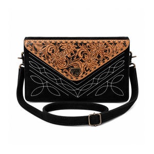 Handmade Genuine Leather Western Crossbody Clutch Bag for Women | Tooled Floral Leather Shoulder Purse Vintage Boho <b>Handbag</b> - Product Image 1