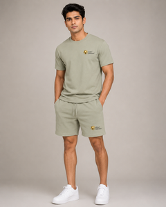 Unisex Summer 2-Piece <b>Knitted</b> Cotton Terry Fabric T-Shirt Shorts <b>Set</b> Short Sleeve Solid Color Eco-Friendly Breathable - Product Image 1
