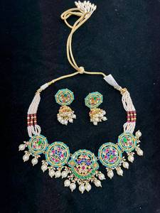 TISHYA DIAMOND Gold Plated Copper Alloy Necklace Earring <b>Set</b> Ruby Brilliant Cut Imitation <b>Pearl</b> Tassel Ethnic Wedding <b>Jewelry</b> - Product Image 3