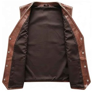 Gilet en cuir véritable pour hommes, style vintage, décontracté, en cuir de vache, pour motard, respirant, sans manches, veste d'hiver de haute qualité - Product Image 5