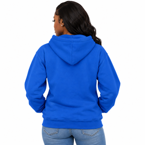Sudadera con Capucha Azul Rey para Mujer, con Diseño de Emblema Multicolor Pequeño en el Pecho, Manga Larga y Cordón Ajustable - Product Image 2