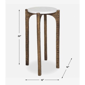 Modern Cast Aluminum Bar Table Round Marble Top <b>Arched</b> <b>Frame</b> Legs Textured Finish Strong Stable Design Elegant Premium Accent - Product Image 5