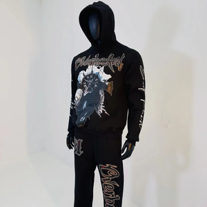 Conjunto Deportivo de Invierno OEM, Ropa Urbana de Algodón, Pantalones Anchos con Cierre Completo, Lavado Ácido, para Hombre - Product Image 2