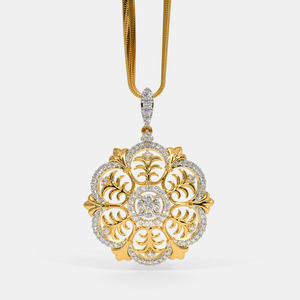 Collier pendentif en or jaune avec filigrane floral et diamant de laboratoire - Product Image 1