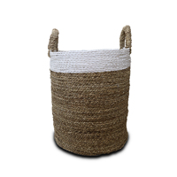 Panier de rangement circulaire moderne en jonc de mer avec poignée, lot de 3 – Design multifonctionnel Gubuk Bali, écologique, pour le rangement du linge