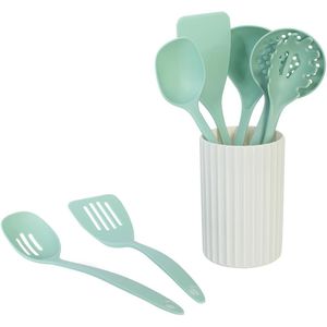 Set di 8 utensili da cucina in nylon antiaderente con porta utensili, schiumarola, paletta per spaghetti, spatola e paletta per girare - Product Image 5