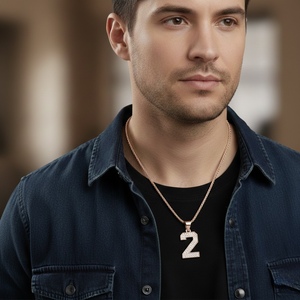 Collar con Colgante de Oro Sólido de 10K/14K/18K con Circonita Cúbica y Plata 925 Chapada en Rodio, Estilo Hiphop, Número de la Suerte 2, Diamtrendz - Product Image 3