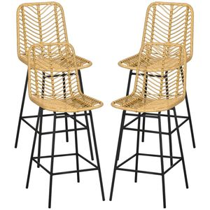 Juego de Cuatro Taburetes de Bar de Ratán Amarillo con un Taburete para Cada Área de Comedor y Bar - Product Image 5