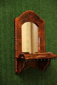 Handcrafted Carved Wooden Vertical Mirror <b>Frame</b> <b>Wall</b> Mounted Decorative Hanging Mirror Rack Rustic Floral Decor - Product Image 4