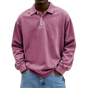 Polo vintage de haute qualité à manches longues, chemises polo à manches longues en coton délavé à l'acide, style rétro pour hommes - Product Image 6