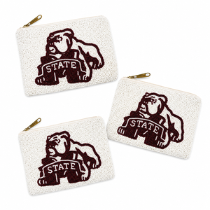 Monedero de cristal hecho a mano con cuentas de los Bulldogs de Mississippi, cartera con cremallera bordada personalizada, venta al por mayor OEM ODM - Product Image 1