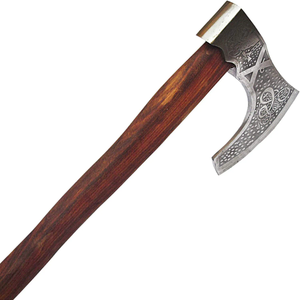 Hacha Vikinga Hecha a Mano con Mango de Madera de Fresno Grabado y Funda de Cuero con Grabado en la Cabeza - Product Image 4