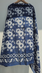 Indigo Floral Cotton Sarong Pareo Block Print Beach Wrap Boho Bikini Cover Up Lightweight Vacation Swimwear Women - Product Image 5