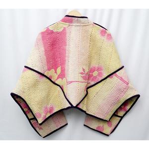Veste indienne en tissu Kantha brodée à la main, patchwork vintage multicolore, imprimé pour femme, écologique, 100% coton, col mandarin - Product Image 6