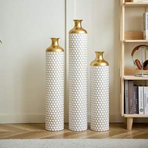 Modern Style <b>3</b>-Piece Home Decoration <b>Set</b> Glazed White Metal <b>Vase</b> with Droplet Design Large and Gorgeous Floor <b>Vase</b> - Product Image 6