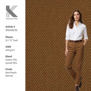 Tela de Sarga 3/1 de 420 g/m², 70% Algodón, 30% Lyocell, Transpirable, Teñido Liso, para Confección de Pantalones y Chaquetas para Hombre, Venta al Por Mayor - Product Image 1