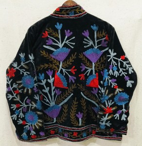 Chaqueta de Mujer Bordada a Mano, Tejida, Transpirable, de Terciopelo, con Cuello Alto, Manga Larga, Diseño Floral, Abrigo de Invierno - Product Image 4