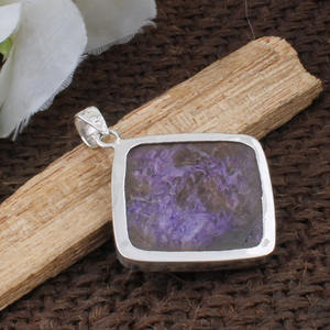 Collar artesanal de plata de ley 925 con colgante de charoita, gema natural morada, corte cojín, joyería vintage al por mayor - Product Image 5