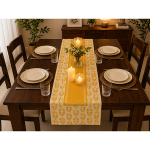 100% Cotton Printed <b>Table</b> <b>Runner</b> | Blue & White Ornamental Pattern Dining <b>Table</b> <b>Runner</b> | Decorative <b>Table</b> Linen - Product Image 2