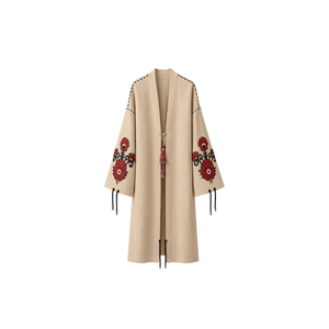 Women's Midi Length Full Sleeve <b>Kaftan</b> with Bamboo Embroidery and Drawstring Detail High Neck Breathable Ethnic Wear Women's Set - Product Image 3