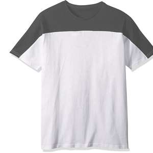 Camiseta informal de algodón de manga corta con bloques de color negro y gris para hombre - Product Image 2