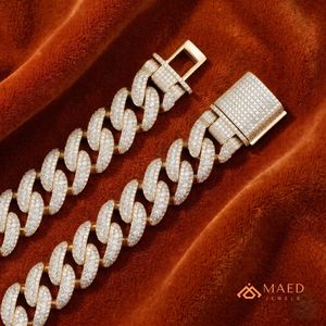 Collier chaîne maille cubaine en moissanite plaqué or 18 carats, bijoux de mode pour hommes et femmes, style pendentif maille glacée New York, style urbain - Product Image 2