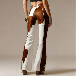 Pantalon en cuir véritable imprimé vache noir pour femme, style tendance 2026, sur mesure, prix de gros - Product Image 5
