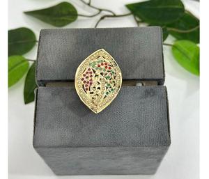 Anillo Ajustable de Latón Chapado en Oro de Primera Calidad, con Incrustaciones de Kundan y Moissanita, para Bodas y Fiestas, Colección Clásica y Moderna para Mujer - Product Image 1