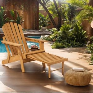 Chaise Adirondack pliante en bois pré-assemblée pour l'extérieur avec repose-pieds rétractable, chaise longue confortable avec dossier et assise pour patio - Product Image 3