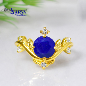 Natural <b>Lapis</b> <b>Lazuli</b> <b>Ring</b> Gold Plated 925 Sterling Silver Moissanite Gemstone <b>Ring</b> Vintage Floral Statement Jewelry for Women - Product Image 2